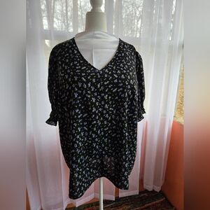 Black Floral V-Neck Women’s Top